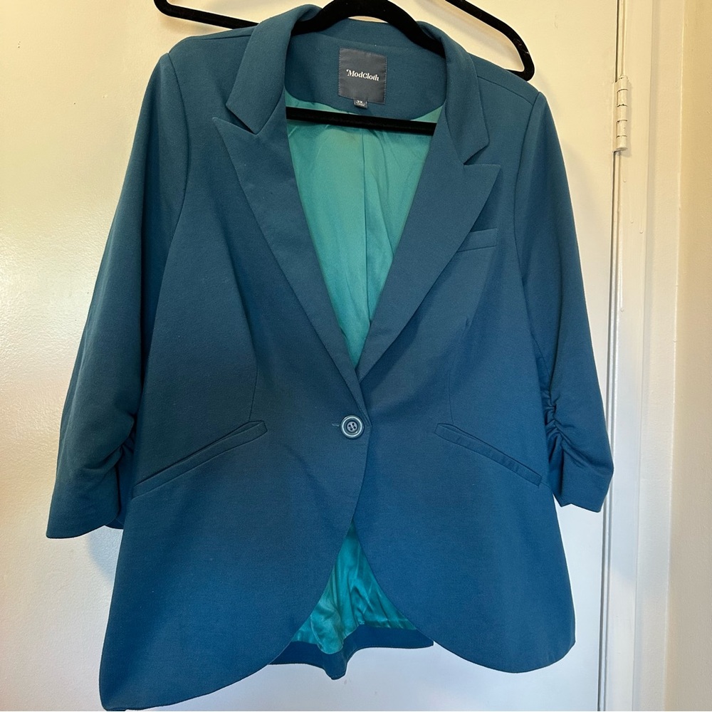Modcloth Teal Blazer Tailored Notched Lapel with 3/4 Sleeves